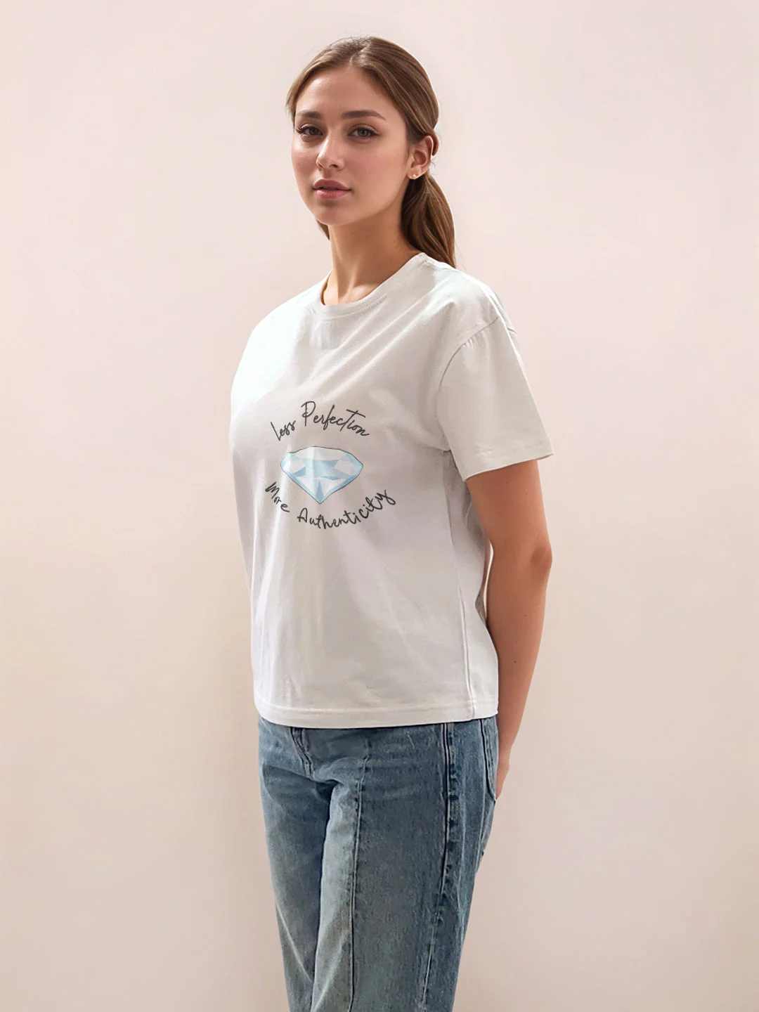 White Graphic Half Sleeves T-Shirt - Image 3