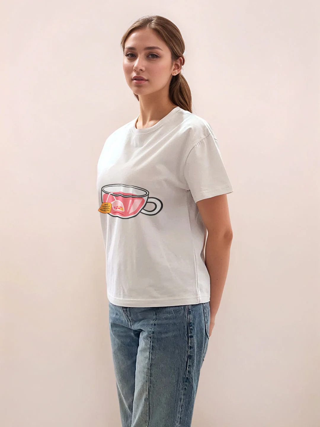 White Graphic Half Sleeves T-Shirt - Image 3