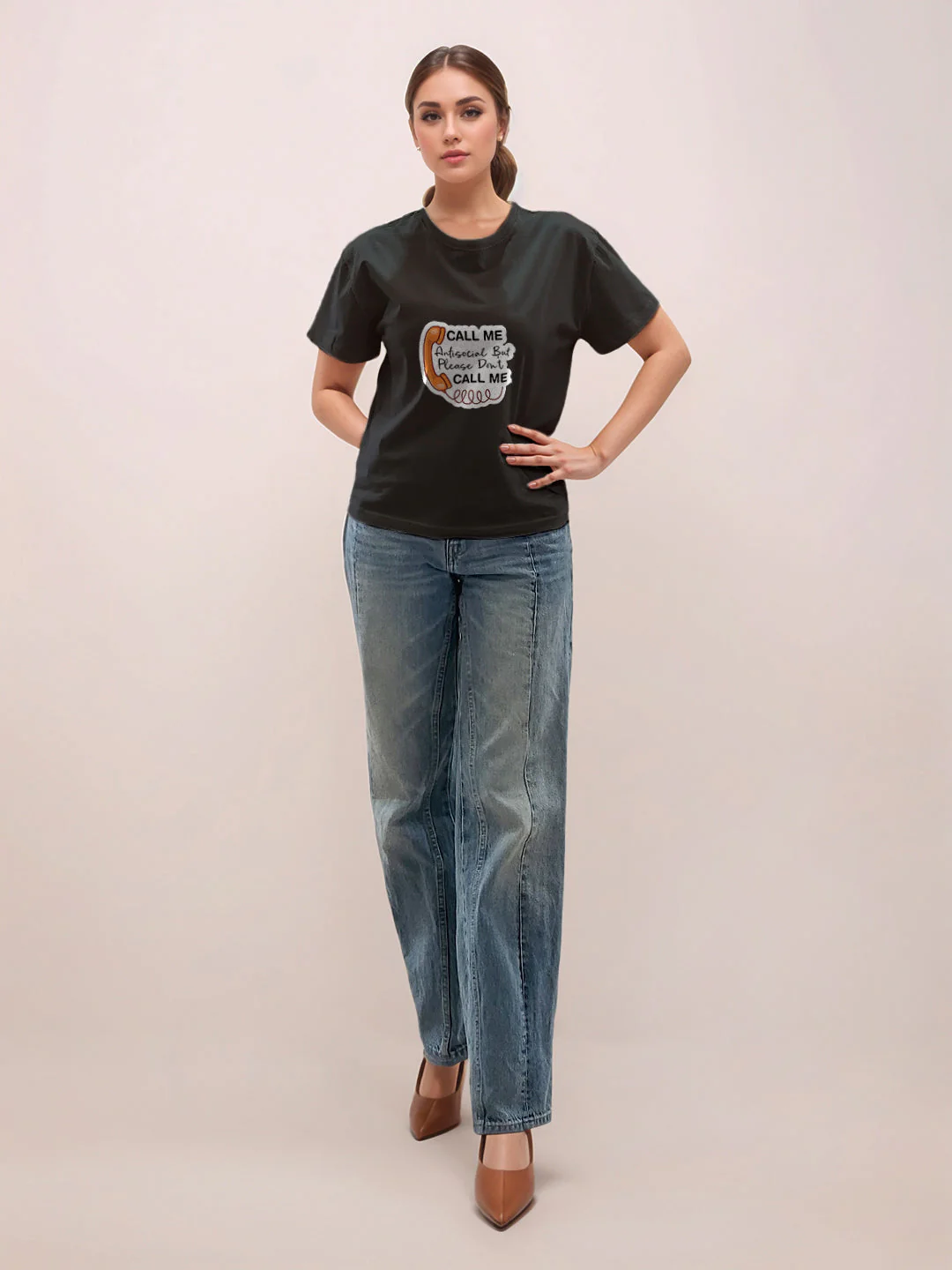 Black Graphic Half Sleeves T-Shirt
