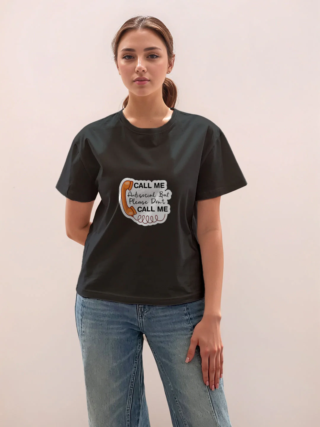 Black Graphic Half Sleeves T-Shirt - Image 2