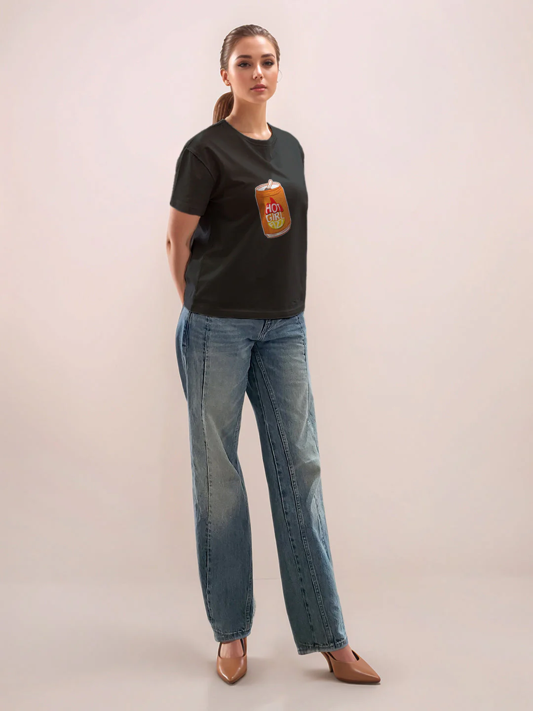 Black Graphic Half Sleeves T-Shirt - Image 5