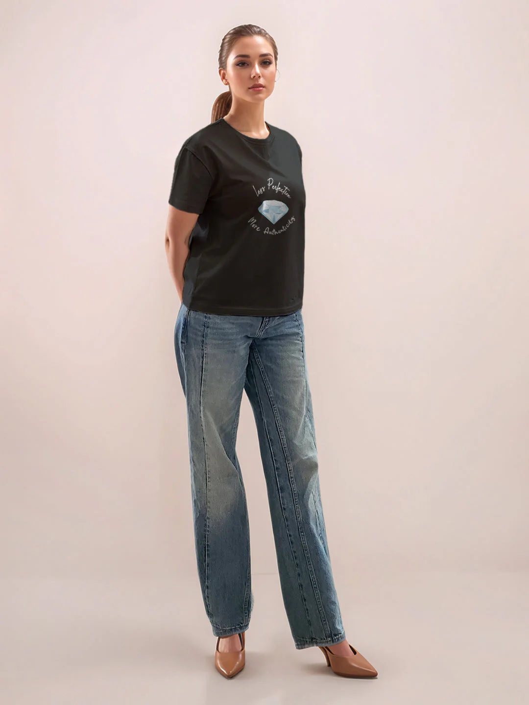 Black Graphic Half Sleeves T-Shirt - Image 5
