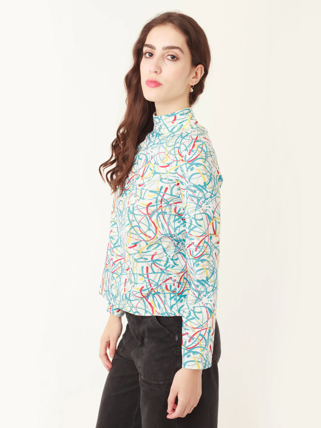 White Abstract Prints Regular Top - Image 3