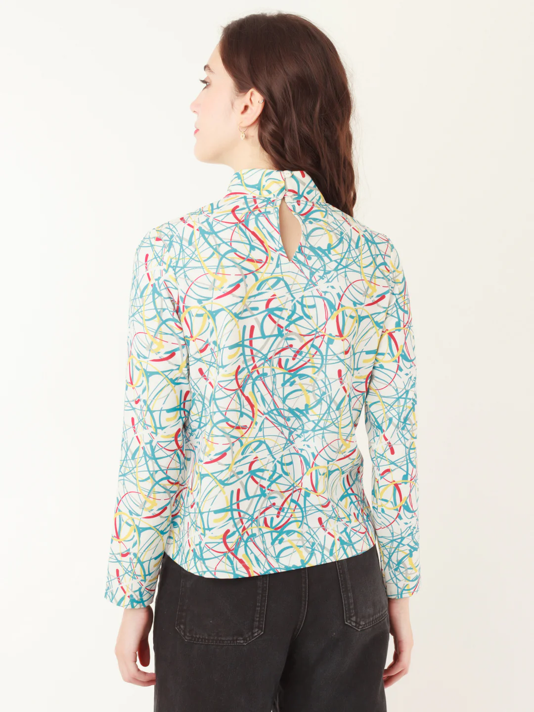 White Abstract Prints Regular Top - Image 4
