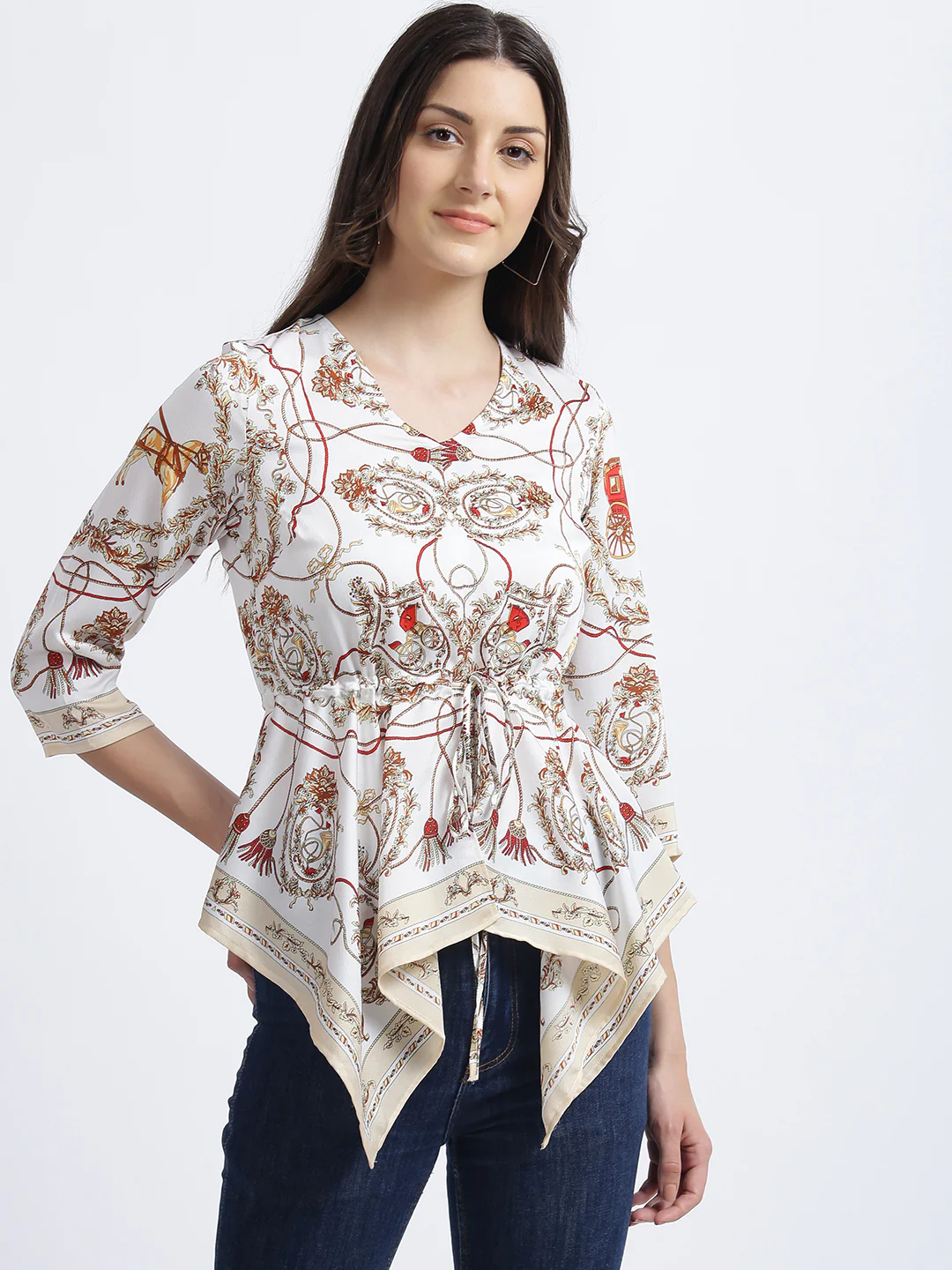 White Abstract Ruffles Top - Image 2