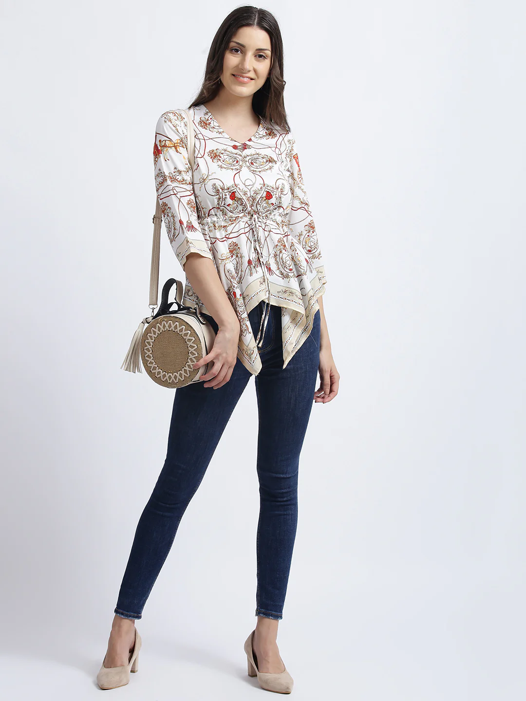 White Abstract Ruffles Top - Image 6