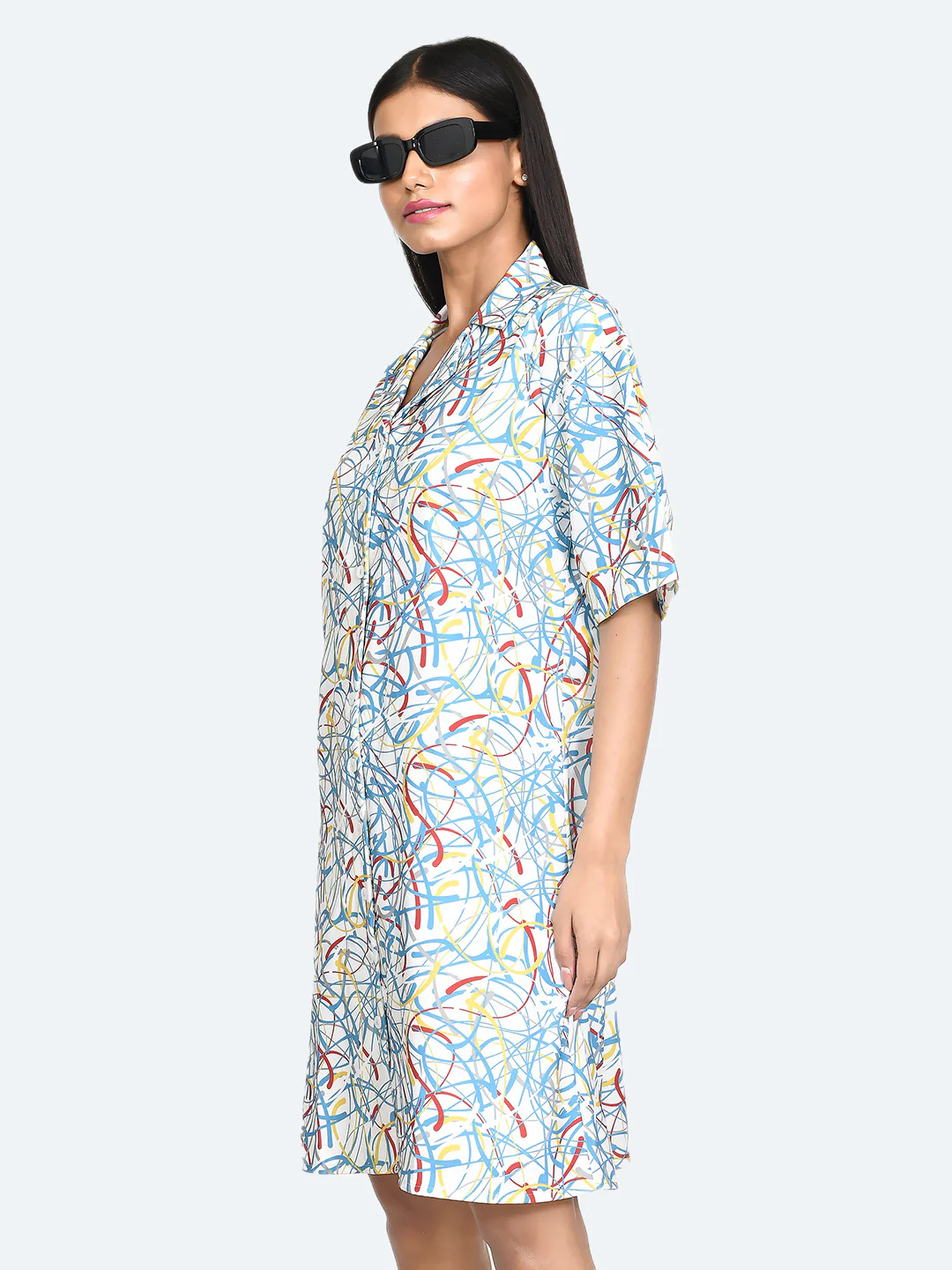 White Abstract Shirt Dress - Image 3