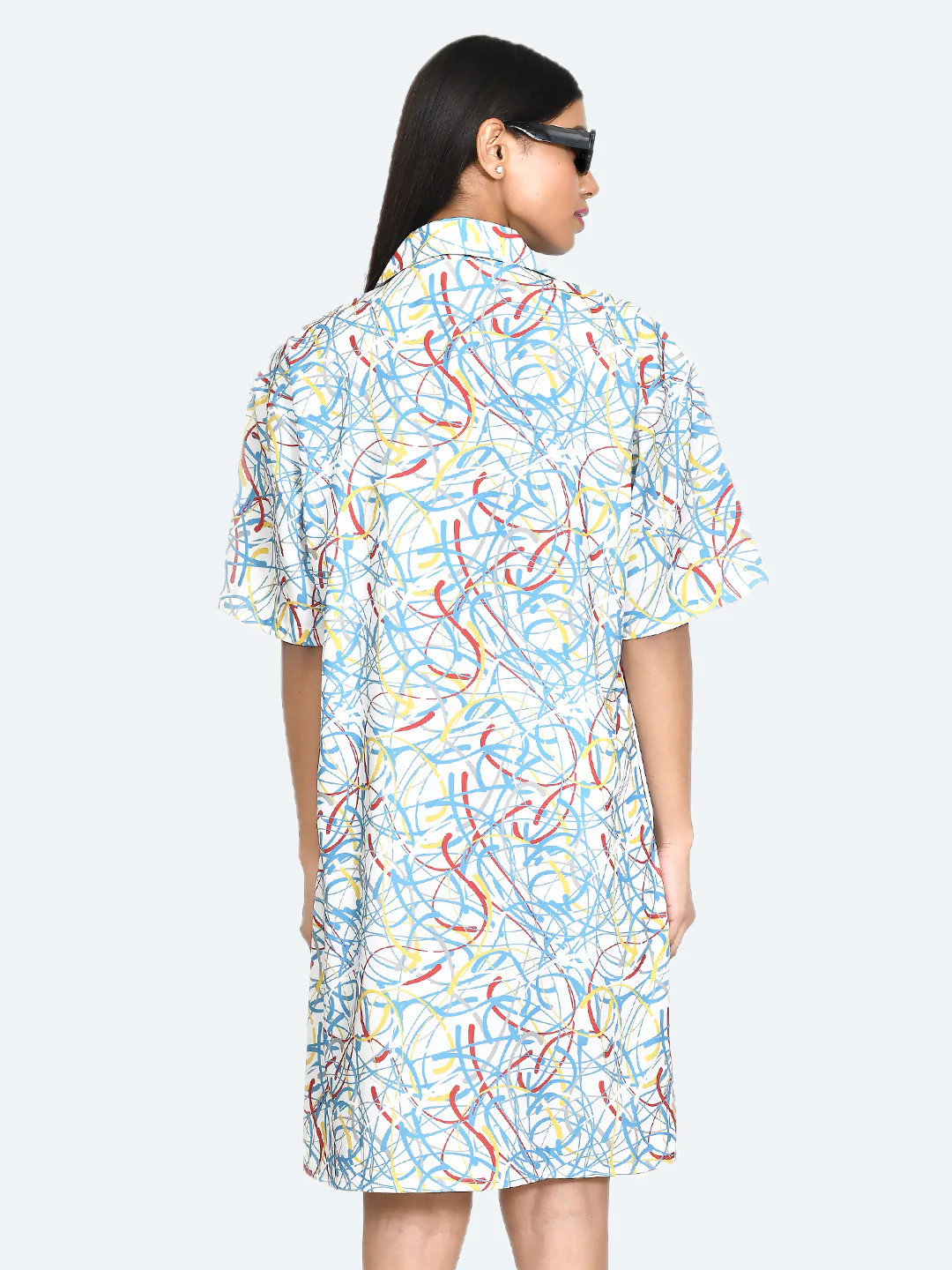 White Abstract Shirt Dress - Image 4