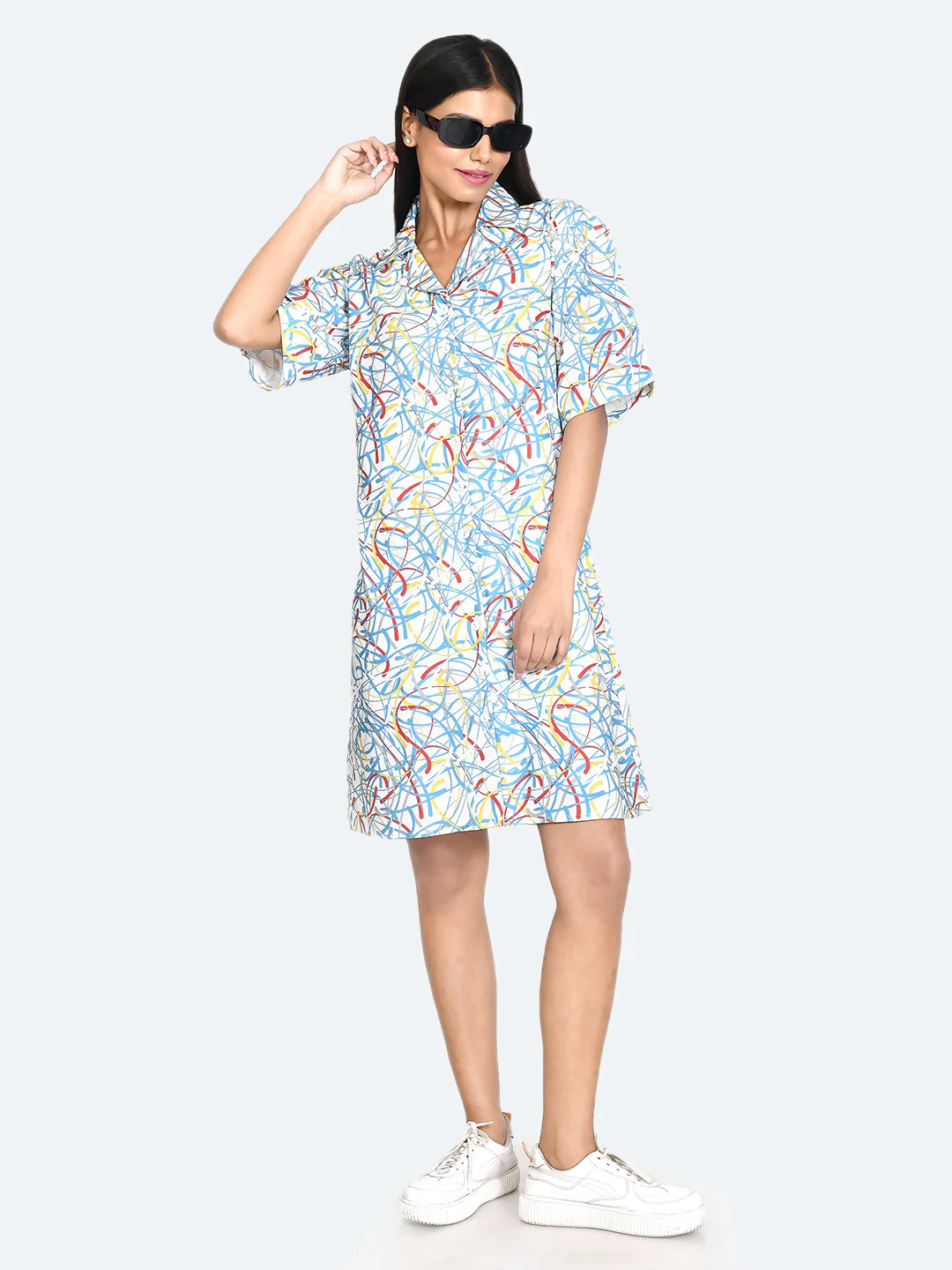 White Abstract Shirt Dress - Image 5