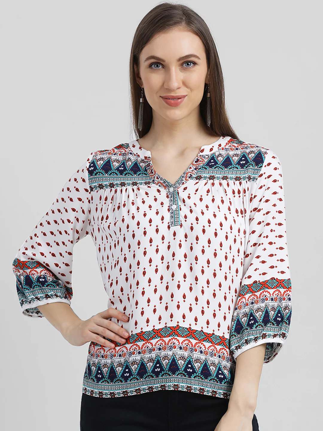 White Bohemian Printed Regular Top