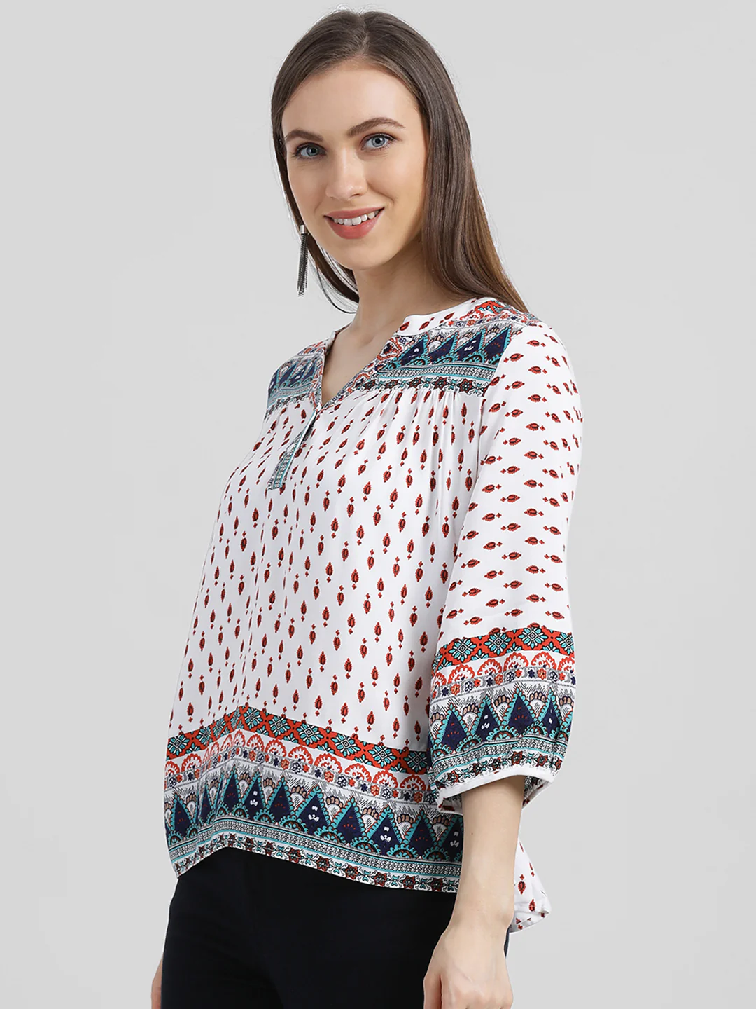 White Bohemian Printed Regular Top - Image 2