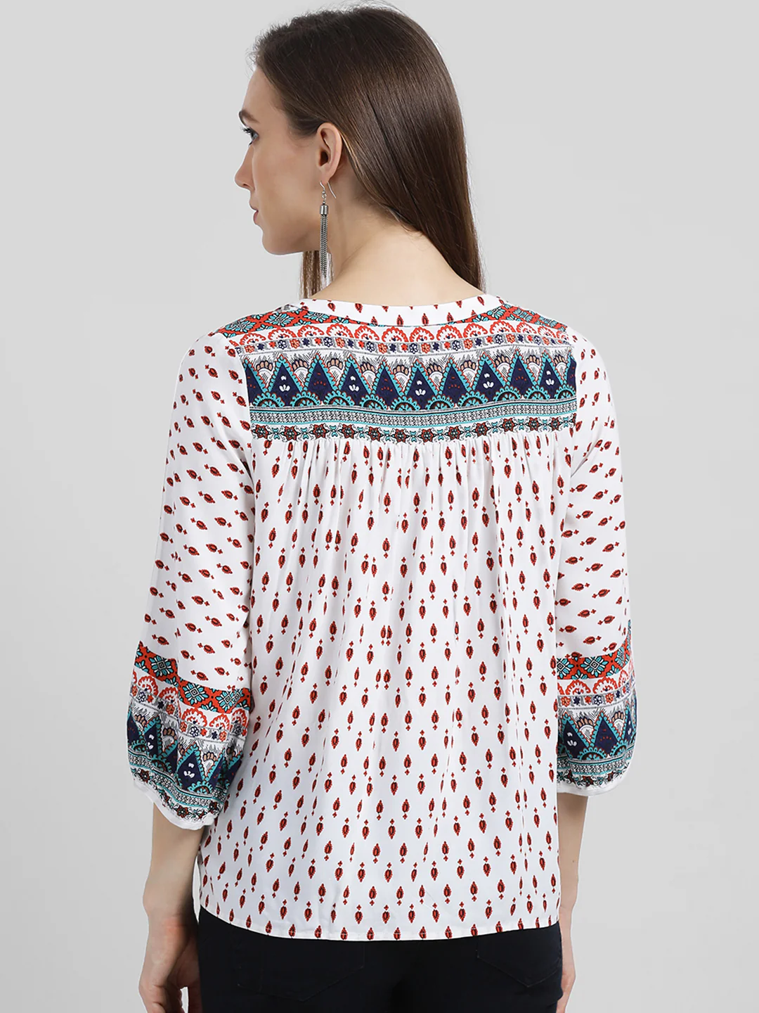 White Bohemian Printed Regular Top - Image 4