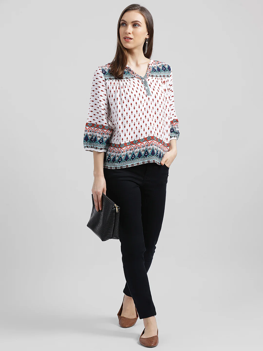 White Bohemian Printed Regular Top - Image 5