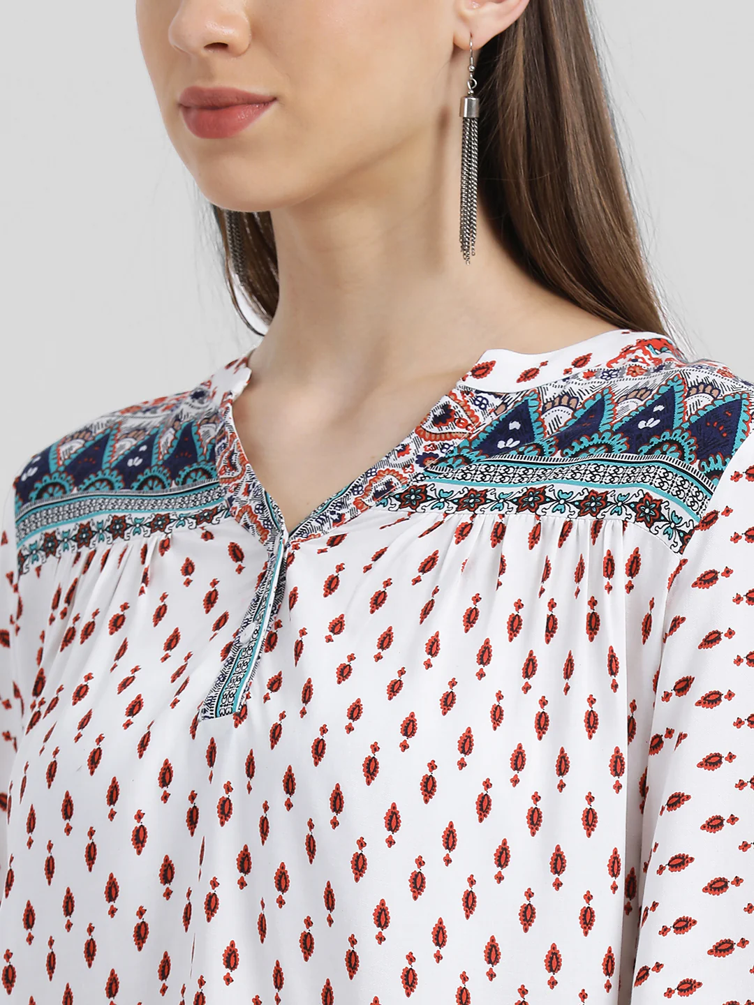 White Bohemian Printed Regular Top - Image 6