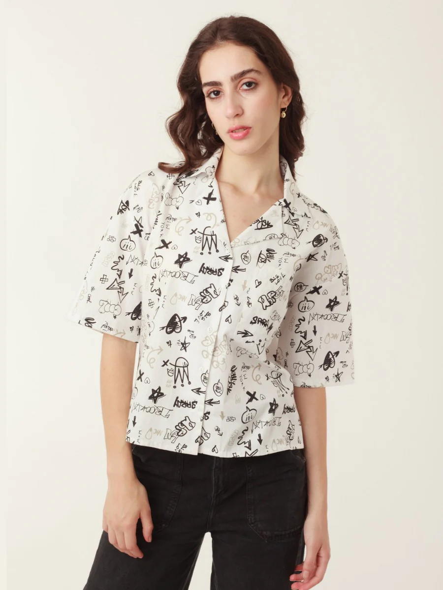 White Bohemian Prints Oversized Top - Image 2