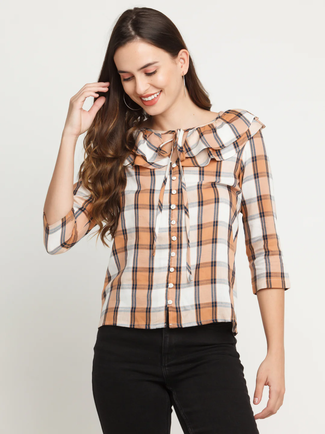 White Checked Ruffled Shirt - Image 2