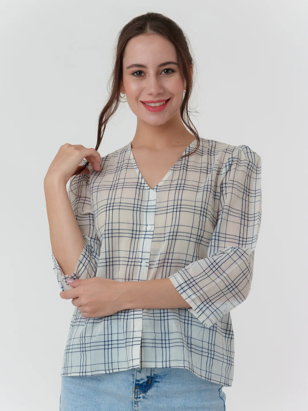 White Checked Shirt Top - Image 2