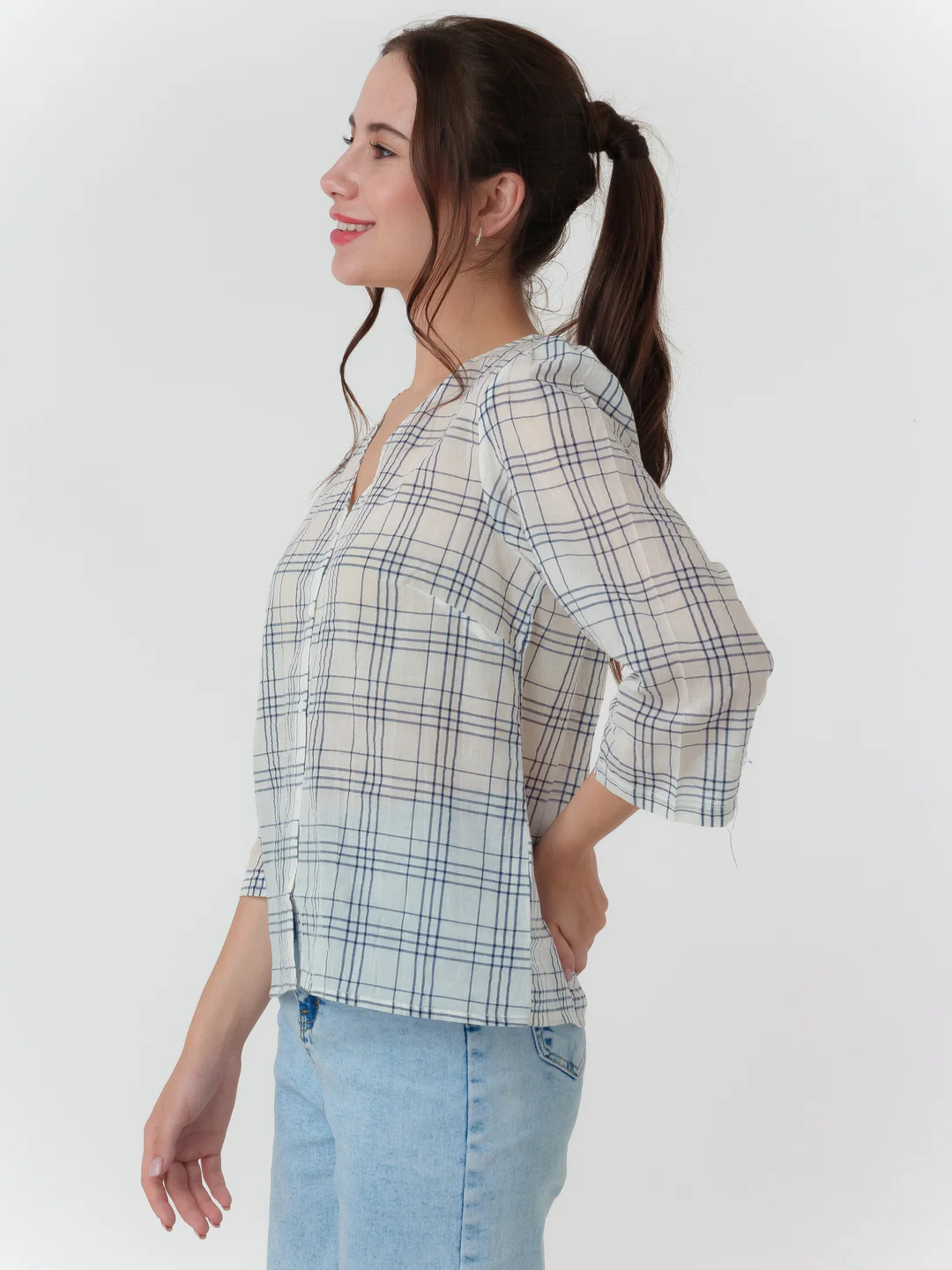 White Checked Shirt Top - Image 3
