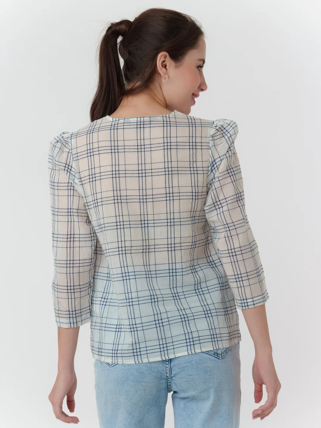 White Checked Shirt Top - Image 4
