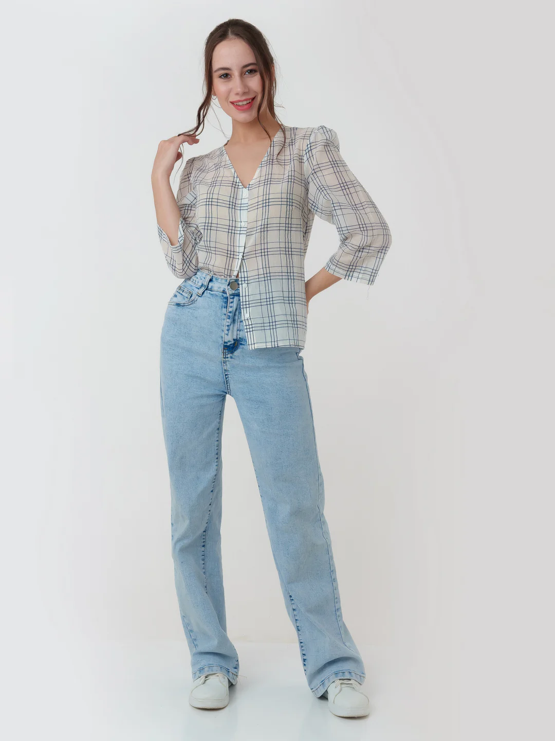 White Checked Shirt Top - Image 5