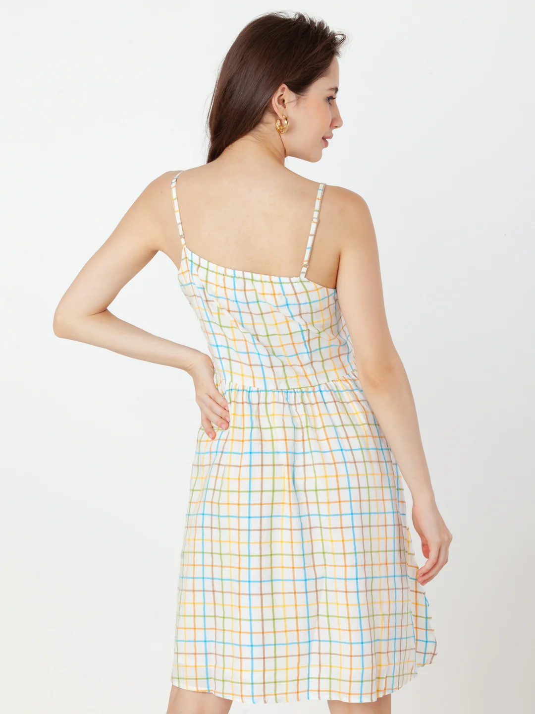 White Checks A-Line Short Dress - Image 4