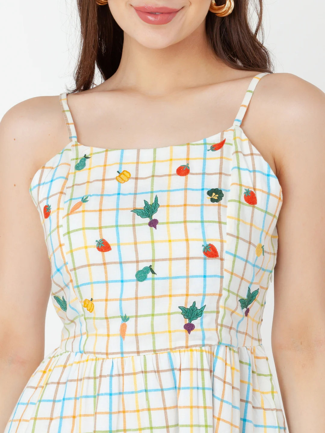 White Checks A-Line Short Dress - Image 6