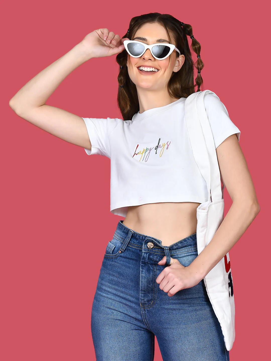 White Embroidered Crop Crop Top - Image 2