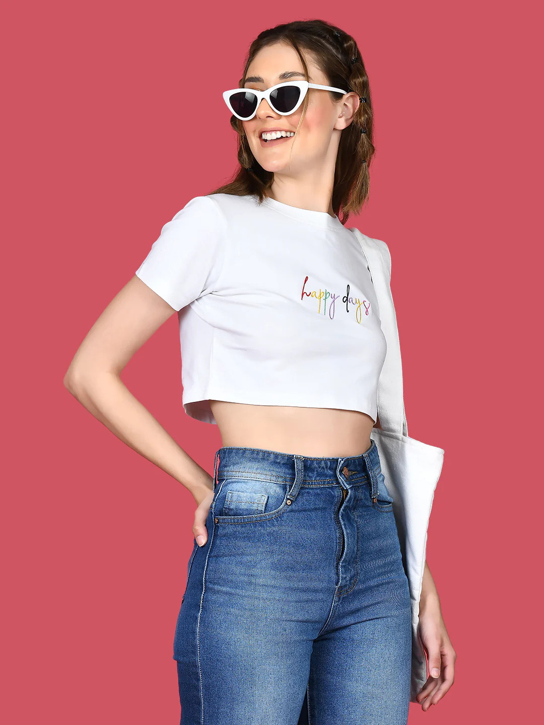 White Embroidered Crop Crop Top - Image 3
