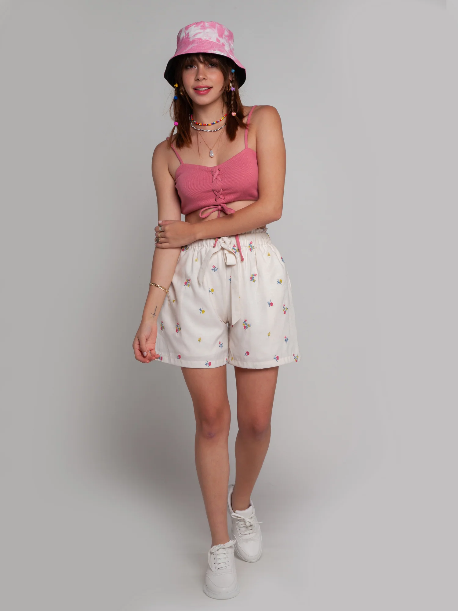 White Embroidered Elasticated Shorts - Image 5