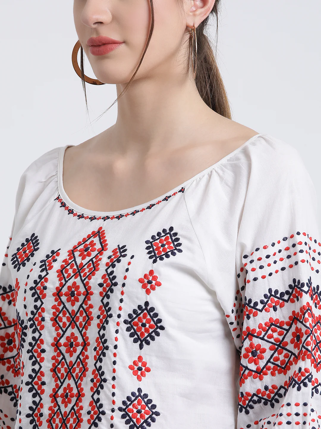 White Embroidered Regular Top - Image 6