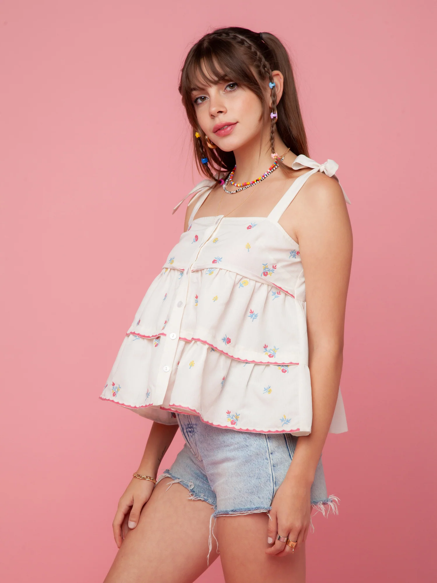 White Embroidered Strappy Top - Image 3