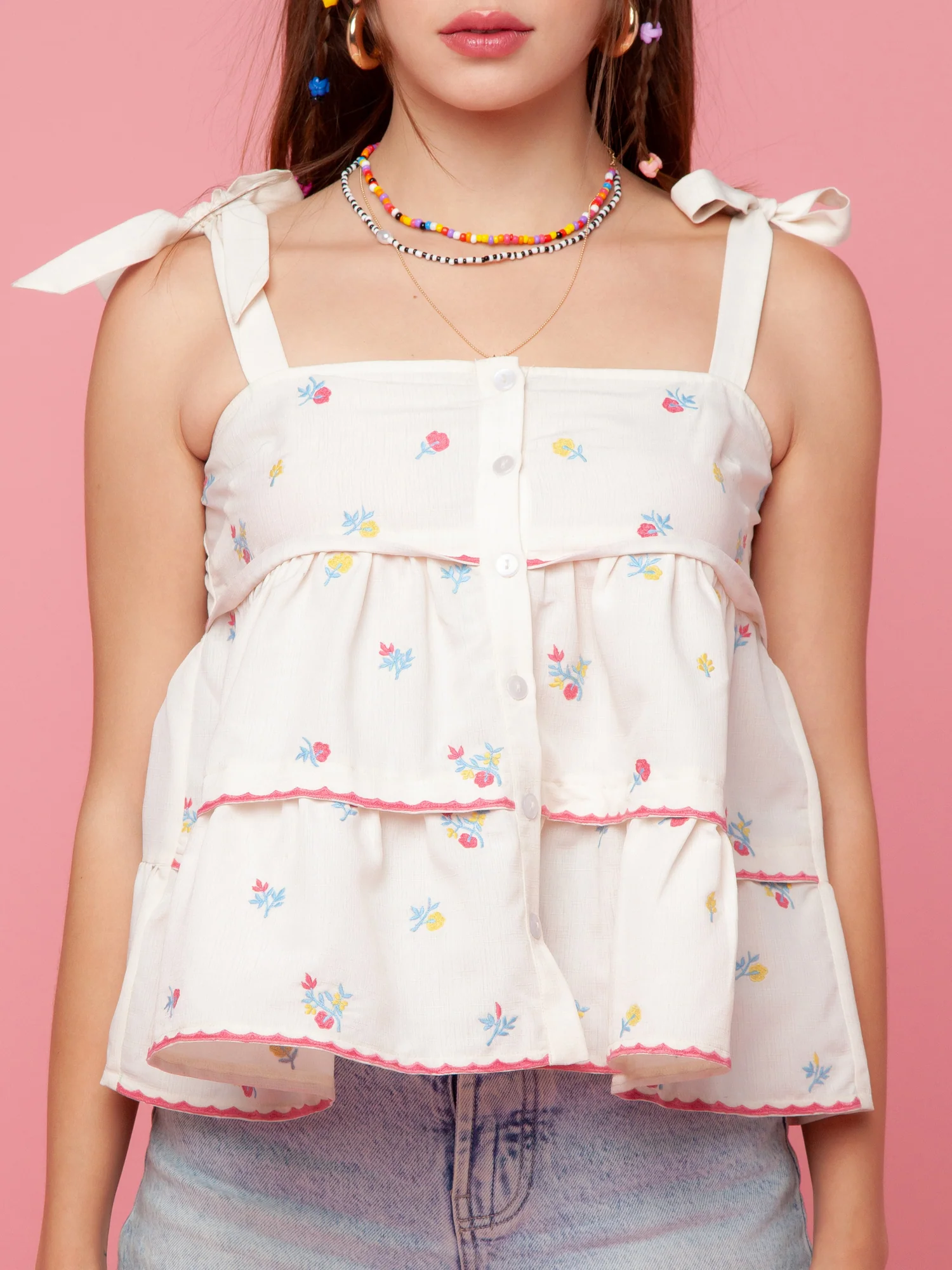 White Embroidered Strappy Top - Image 6