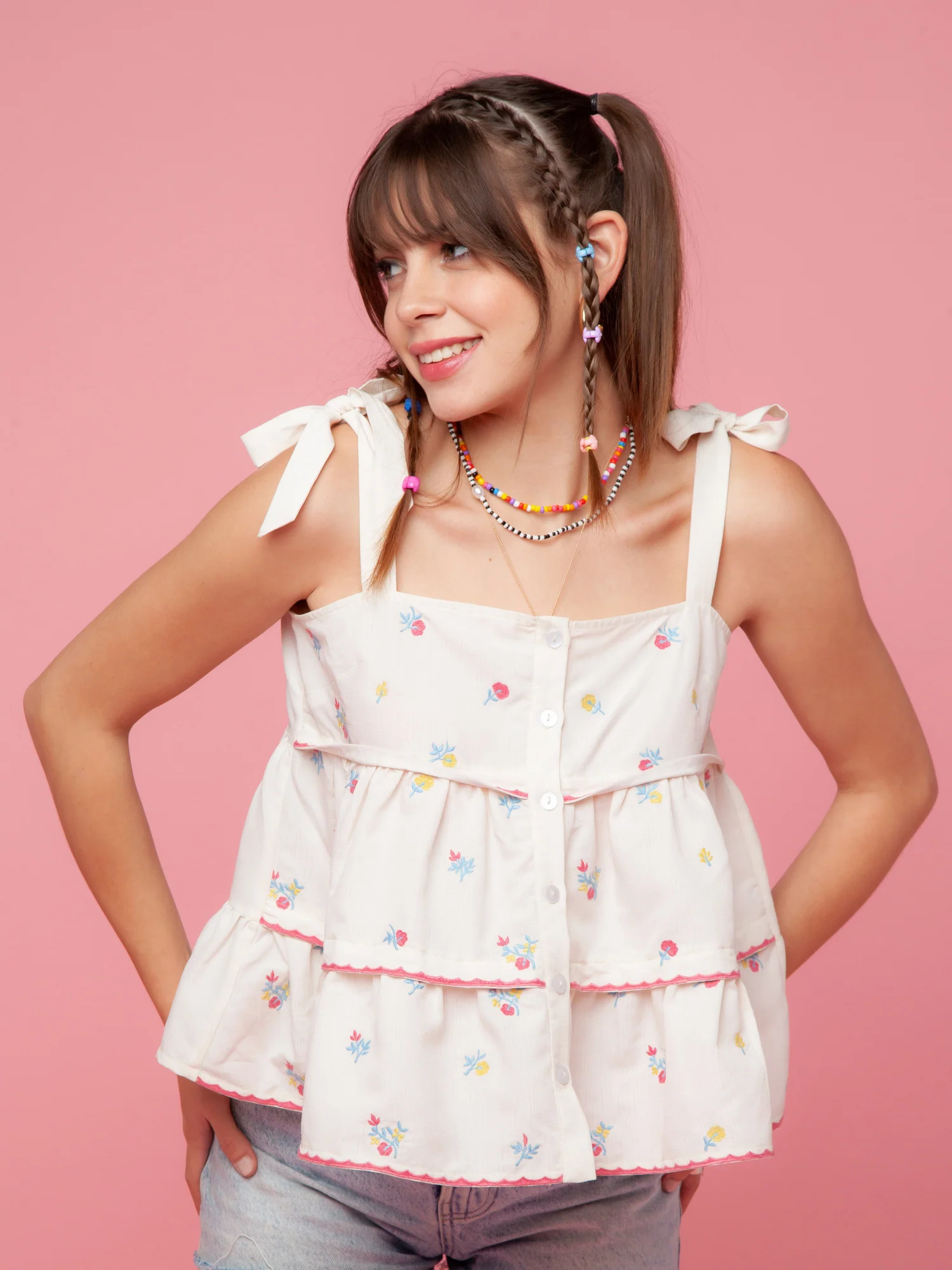 White Embroidered Strappy Top - Image 7