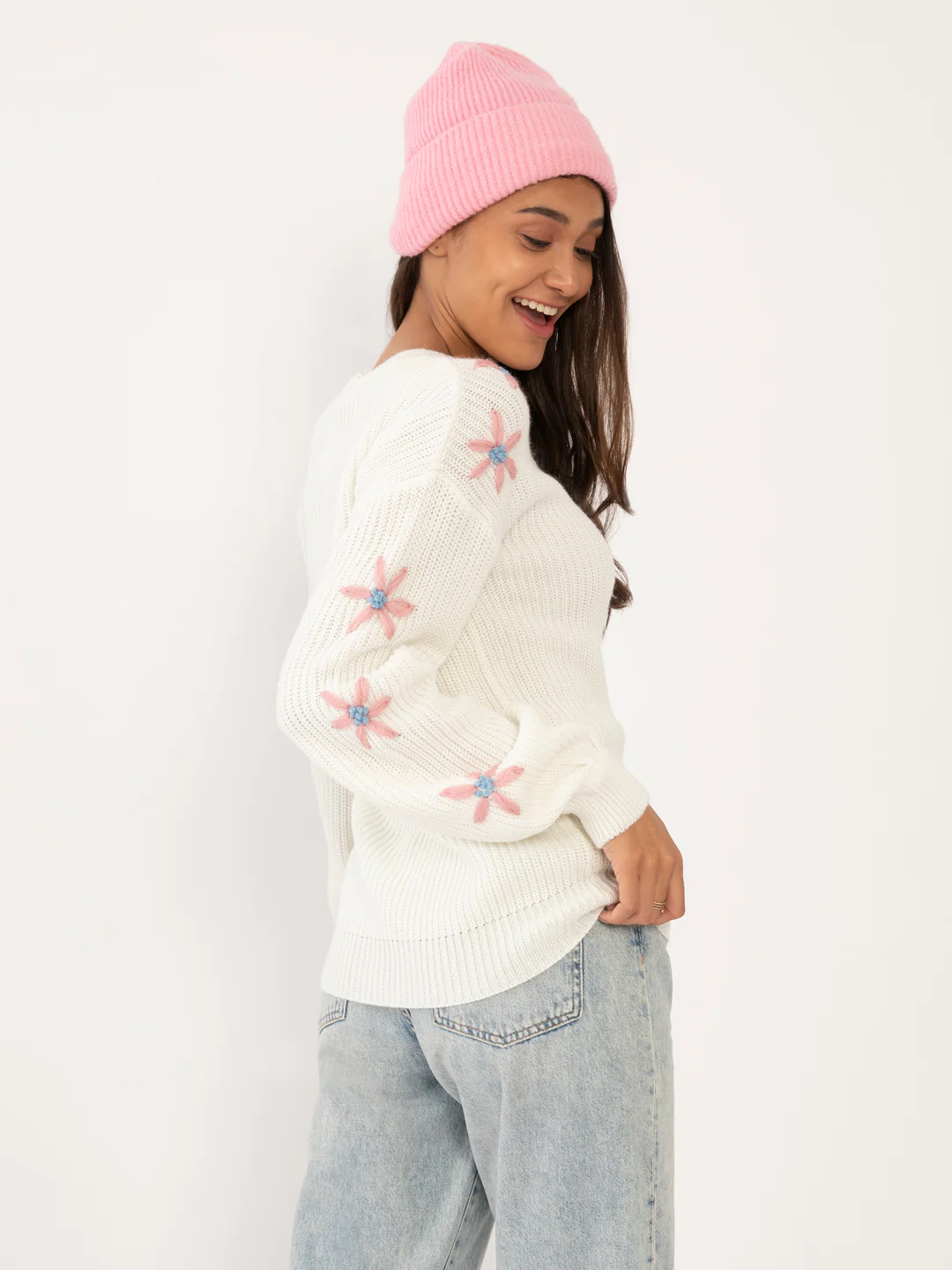 White Embroidered Sweater - Image 3