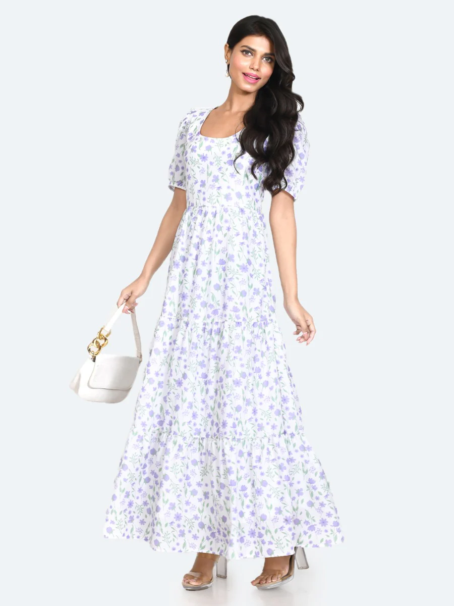 White Floral Print A-Line Maxi Dress - Image 2
