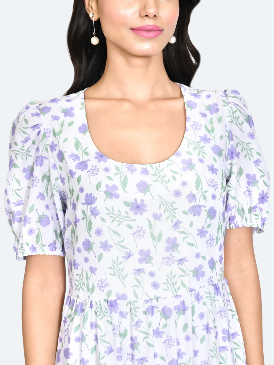 White Floral Print A-Line Maxi Dress - Image 5