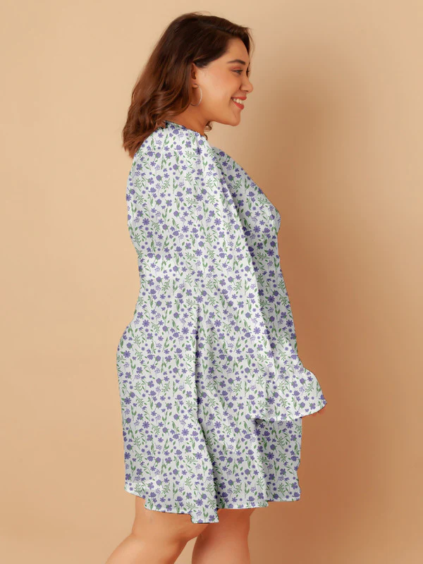 White Floral Print A-Line Short Dress - Image 4
