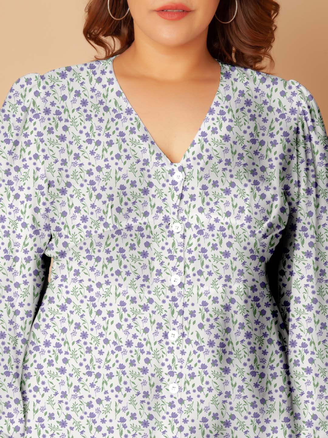 White Floral Print A-Line Short Dress - Image 7