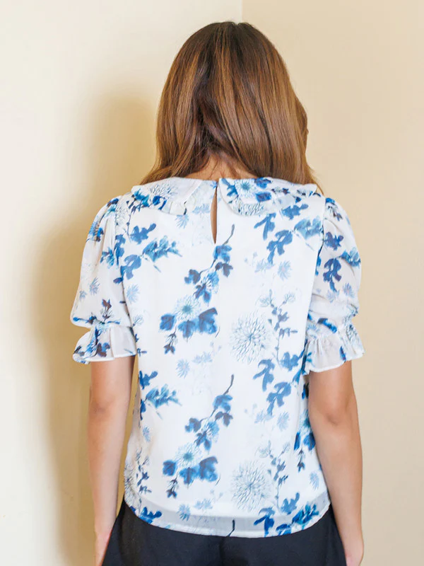 White Floral Print Basic Top - Image 4