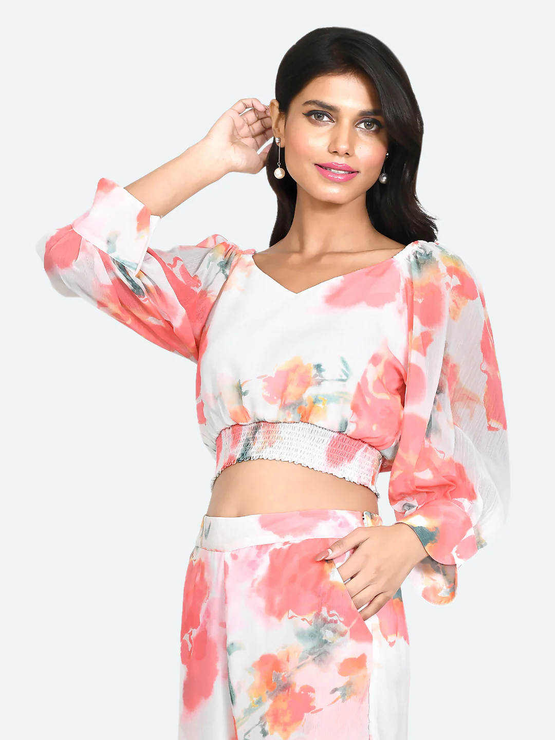 White Floral Print Cropped Top - Image 2