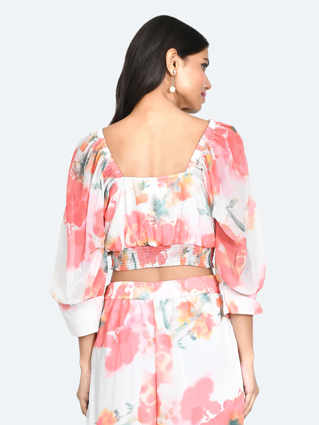 White Floral Print Cropped Top - Image 4