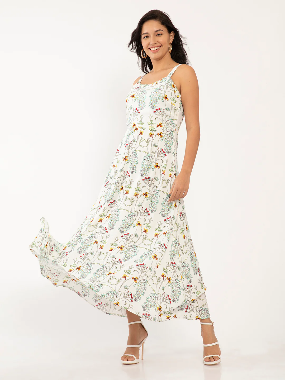 White Floral Print Maxi Dress - Image 2
