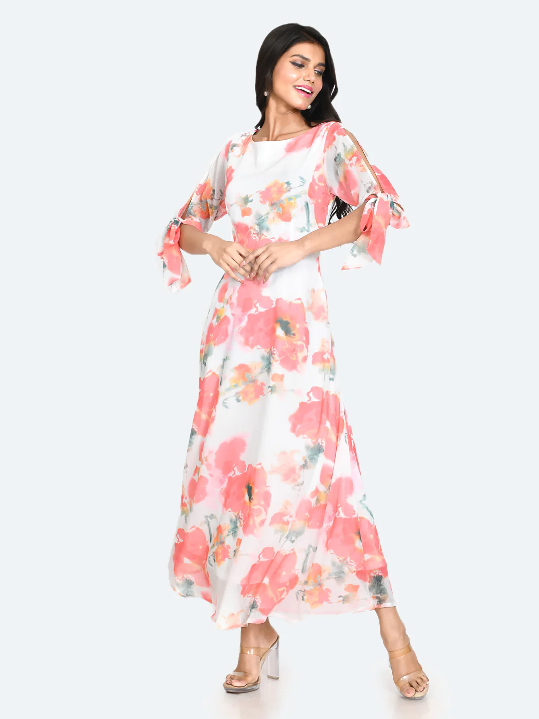 White Floral Print Maxi Dress - Image 2