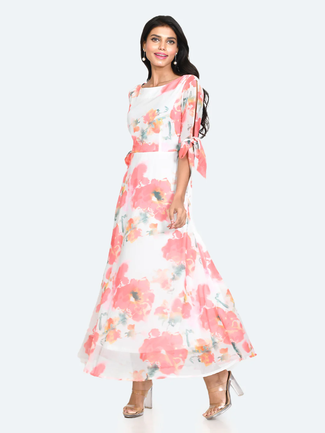 White Floral Print Maxi Dress - Image 5