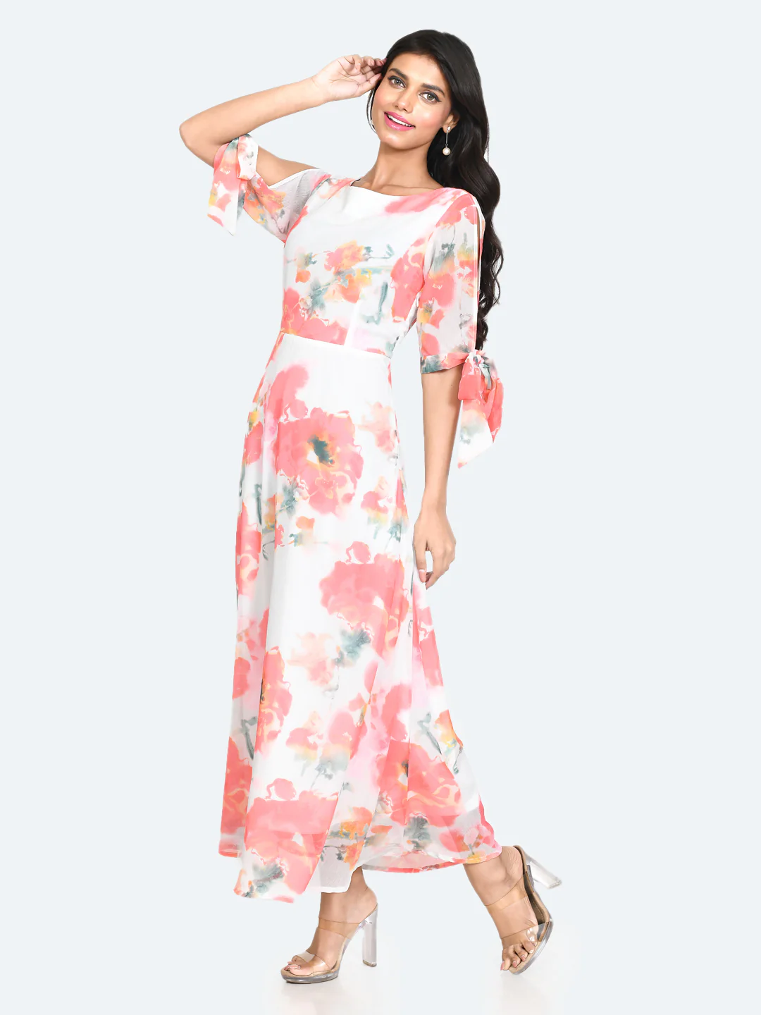 White Floral Print Maxi Dress - Image 3