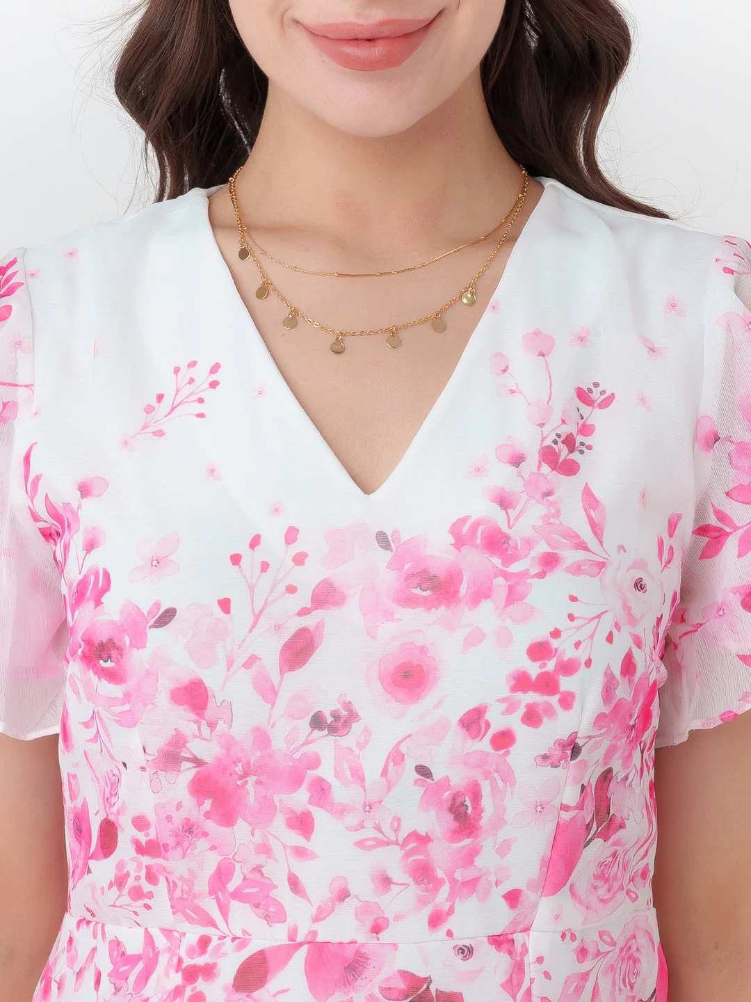 White Floral Print Midi Dress - Image 6