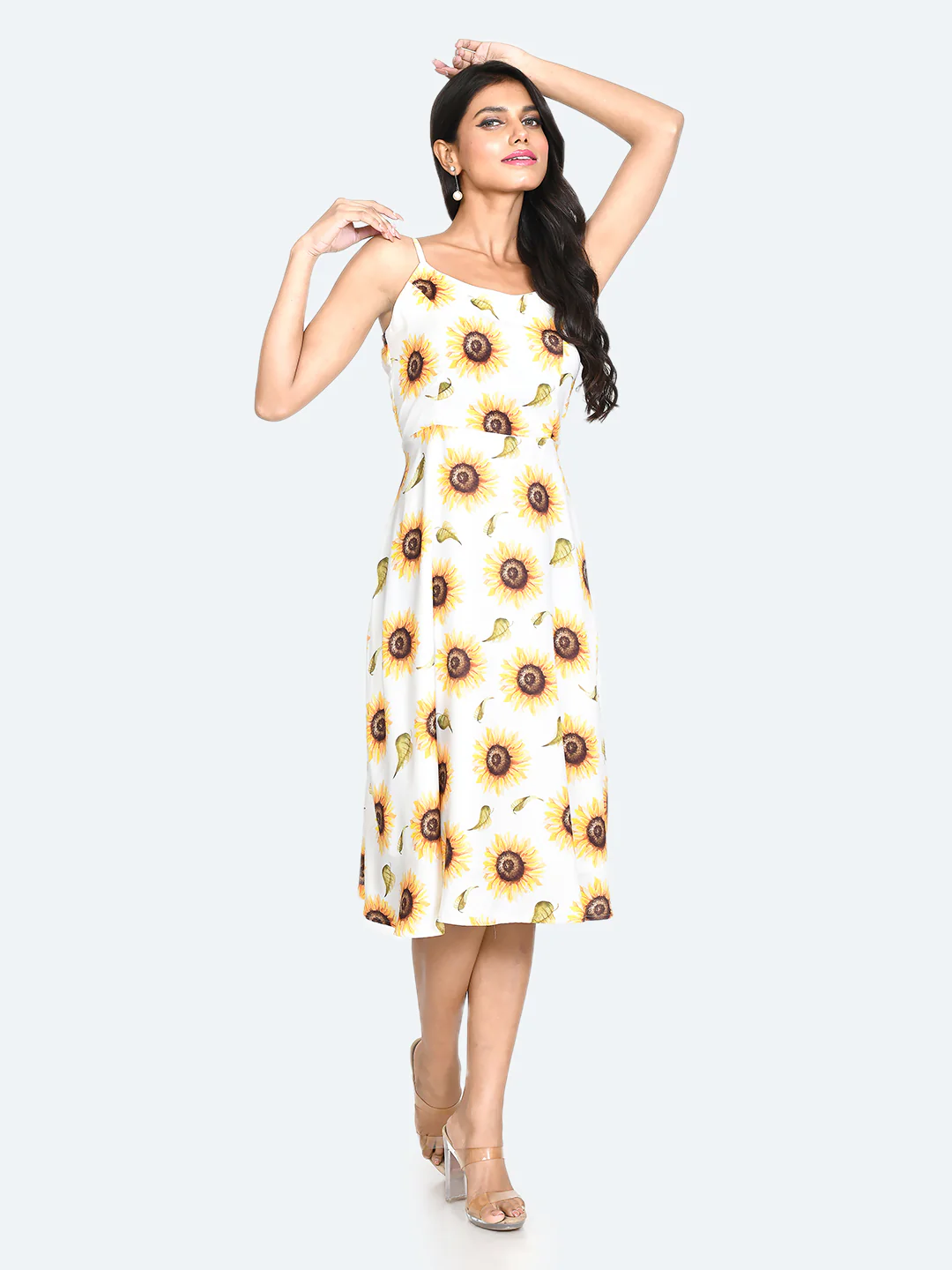 White Floral Print Midi Dress - Image 3