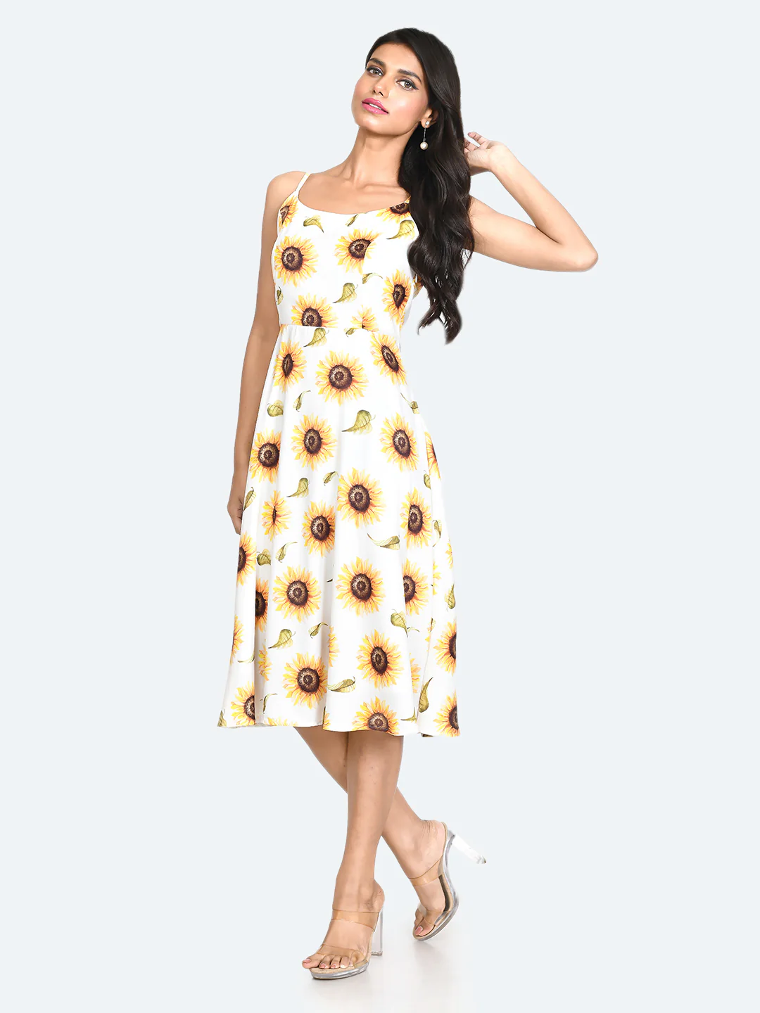 White Floral Print Midi Dress - Image 4
