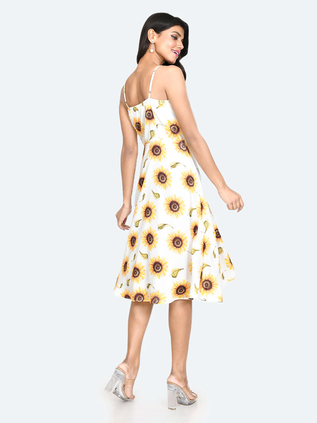 White Floral Print Midi Dress - Image 5