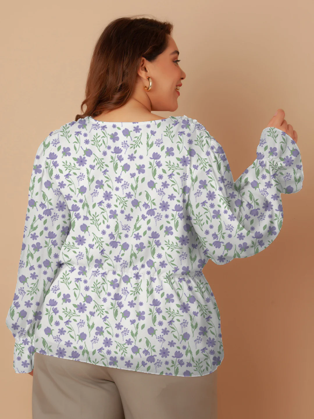 White Floral Print Peplum Top - Image 6